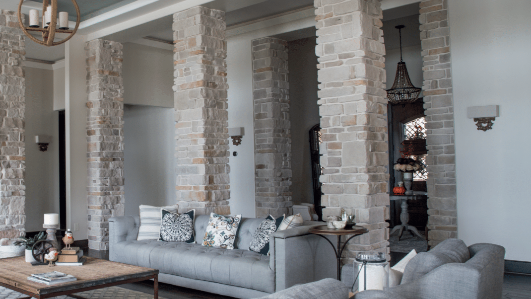 Rock Hunts & Other Ways We Develop Products Bathroom featuring stone veener walls