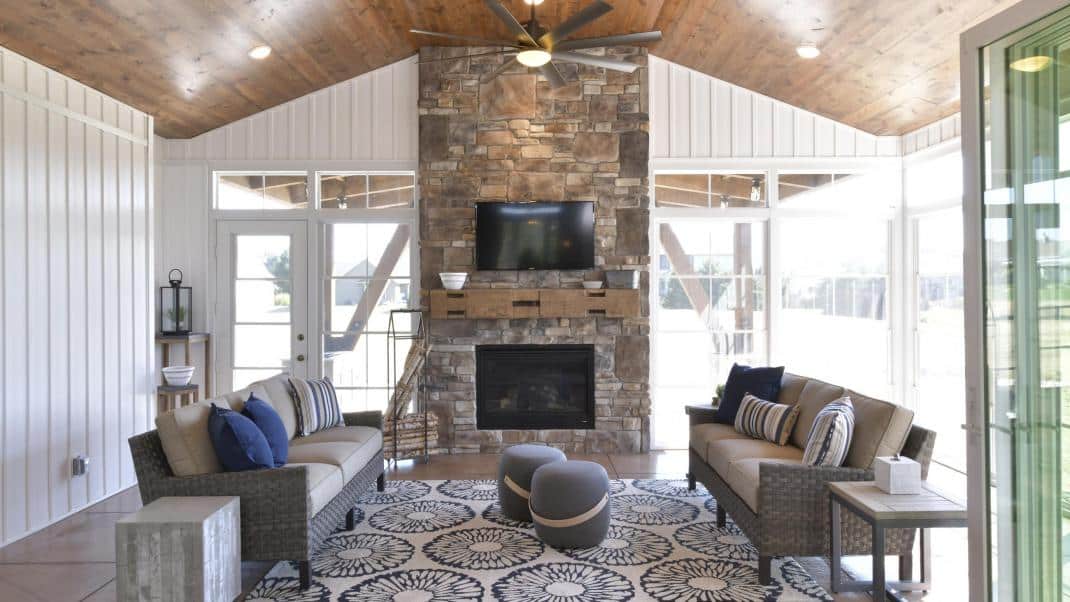 Casa_Beauty-Euro_Gola Mix Weaver Stone Veneer Fireplace In A Sun Room